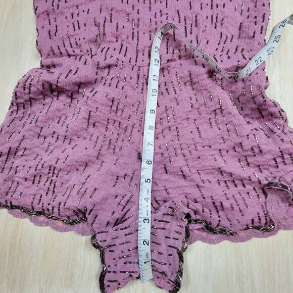 Free People Pink Rose Beaded Beauty Embellished Sleeveless Playsuit Romper 2 - Picture 11 of 15